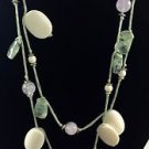 Lee Angel Designer Long Statement Necklace Green Crystal Beige Beads 50"