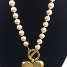 Vintage "GIVENCHY" Knotted (faux) PEARL Necklace w/gold tone heart pendent