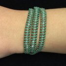 Chan Luu 22” Wrap Bracelet Green Corded Clear Crystals & Beads .925 Clasp