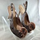 PACO MENA BEIGE/ BLACK LACE DETAIL POM POM SLINGBACK HEELS SIZE 40