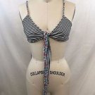 L SPACE BLUE FLORAL/ STRIPED REVERSIBLE TIE BIKINI TOP SIZE MEDIUM
