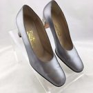 SALVATORE FERRAGAMO SILVER LEATHER SQUARE TOE MIRROR HEEL PUMPS SIZE 8.5 B