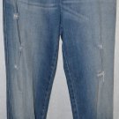 ST JOHN DISTRESSES BLUE JEANS W/CRYSTAL ROSE  POCKET SZ 8 US/38EUC