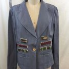 KAPPAESPADA GRAY BLUE PATCH EMBELLISHED COTTON/ LINEN BLAZER SIZE 46