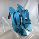 BOCCACCINI TURQUOISE LEATHER TIE UP ANKLE STRAP OPEN TOE HEELS SIZE 40