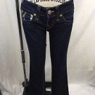 TRUE RELIGION DARK WASH BOBBY PAINTED SILVER POCKET BOOT CUT JEANS SIZE 26