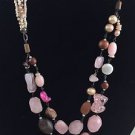 Beaded multi color crystal, wood, plastic Leather necklace Adjustable 48"