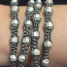 Chan Luu  28” Wrap Bracelet Grey Corded Silver Crystals & Beads .925 Clasp