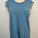 ONE BY ONE TEASPOON TEAL SLEEVELESS LEOPARD TRIM TOP SIZE MEDIUM