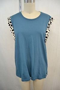 ONE BY ONE TEASPOON TEAL SLEEVELESS LEOPARD TRIM TOP SIZE MEDIUM