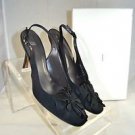 VERA WANG BLACK SATIN FLORAL SLINGBACK HEELS SIZE 7.5 AA RETAIL $194