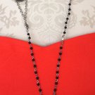Silver Tone chain black beaded Necklace key & beaded pendent  30"