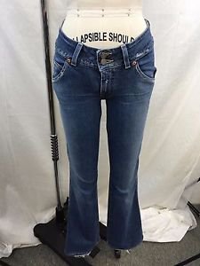 HUDSON MEDIUM WASH BACK FLAP POCKET BOOT CUT FRAYED HEM JEANS SIZE 26