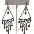 Bronze Color Green Beaded Chandelier Drop Earrings Pierced