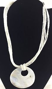 Large Shell Pendent Bead Silver Tone  Necklace  16"