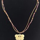 .925 Clasp Carved Cream Colored Butterfly pendent bead & leather necklace 26"