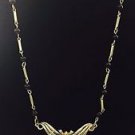 Large silver tone chain beaded necklace bead Black Leaf pendent Necklace 16"