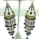 Black Crystal Gold Tone Black Chandelier Earrings