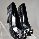KAREN MILLEN BLACK SILVER GROMMET DETAIL PEEP TOE HEEL SIZE 37