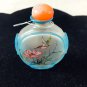 Chinese snuff Bottle Orange Top with Turquoise Trim Birds and Nature Scene