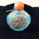 Chinese snuff Bottle Orange Top with Turquoise Trim Birds and Nature Scene