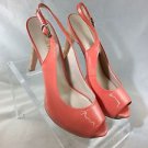 POUR LA VICTOIRE PEACH PATENT LEATHER SLINGBACK CORK HEELS SIZE 9.5