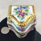 LIMOGE PERFUME BOTTLE HOLDER FLOWERS TRINKET BOX WITH GOLD TRIM DETAIL