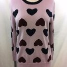 J. CREW MAUVE NAVY & BURGUNDY HEARTS WOOL CREWNECK SWEATER SIZE M