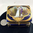 LIMOGE RECTANGLE NAVY BLUE TRINKET BOX WITH GOLD TRIM DETAIL MAN & WOMAN DETAIL