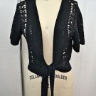 JOIE BLACK CROCHET CASHMERE CROPPED TIE SWEATER SIZE MEDIUM