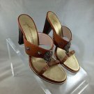GIUSEPPE ZANOTTI DESIGN CAMEL BROWN EMBELLISHED OPEN TOE HEELS SIZE 7.5 B