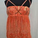 JUST CAVALLI ORANGE/ WHITE SILK STRAPPY CAMI W/ SUEDE DETAIL SIZE 44