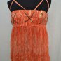 JUST CAVALLI ORANGE/ WHITE SILK STRAPPY CAMI W/ SUEDE DETAIL SIZE 44