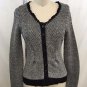 GUINEVERE GRAY HERRINGBONE/ BLACK PLEATED BUTTON CARDIGAN SIZE SMALL