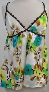 Milly Cream/Teal/Brown Silk Floral Cami SILK STRAPS  SIZE 10US/40EUC