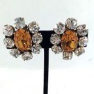 CHANEL 1984 VINTAGE CLEAR/ BROWN FLORAL CRYSTAL CLIP-ON EARRINGS