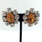 CHANEL 1984 VINTAGE CLEAR/ BROWN FLORAL CRYSTAL CLIP-ON EARRINGS