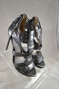 JASON WU "CAROLINE" METALLIC SILVER STRAPPY OPEN TOE STILETTO HEELS SIZE 38