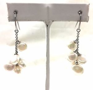 JJ JUDITH JACK PEARLETTE FW PEARL MARCASITE DROP EARRINGS STERLNG SILVER