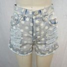 MINK PINK LIGHT WASH DISTRESSED POLKA DOT FRAYED MINI SHORTS SIZE XS