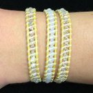 Chan Luu  22” Wrap Bracelet Yellow Wrap Leather Clear Crystals .925 Clasp