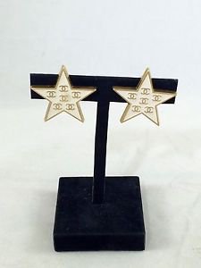 CHANEL AUTHENTIC MULTI CC CREAM GOLD TONE TRIM STAR CLIP ON EARRINGS