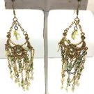 Vintage Gold Tone Chandelier White  Beaded Aurora Borealis Rhinestone Earrings