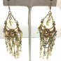 Vintage Gold Tone Chandelier White  Beaded Aurora Borealis Rhinestone Earrings