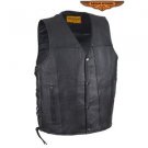 SIDE LACE MEN'S MOTORCYCLE COW LEATHER VEST W/SNAP 2 GUN POCKET SINGLE BACK