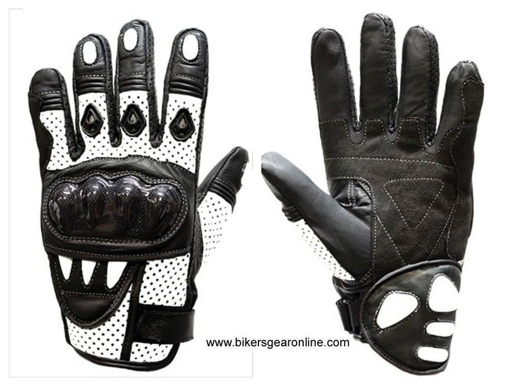 MEN'S MOTORCYCLE HARD KNUCKLES PROTECTION WHITE GLOVE W/ RACING PADDED