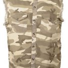 MEN'S MOTORCYCLE SAND CAMO COTTON HALF SLEEVE CUT OFF SHIRT WITH FRAYED SLEEVES