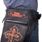 MOTORCYLE RIDING GENUINE LEATHER WAIST BAG WITH LEATHER CROSS BLING & STUDS