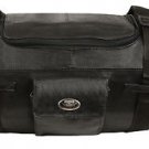 MOTORCYCLE BLK LEATHER ROLL TRAVEL PLAIN LUGGAGE BAG WITH RAIN COVER REALEATHER