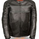 MEN’S MOTORCYCLE REFLECTIVE STRIPE SCOOTER COW LEATHER VENTS JACKET SIDE STRETCH